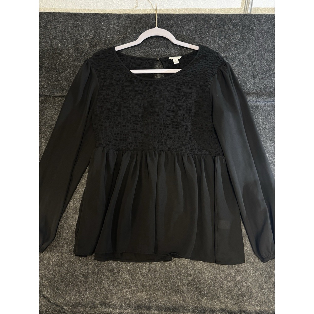 Black Peplum Blouse Women's Size Large Cato 0582
